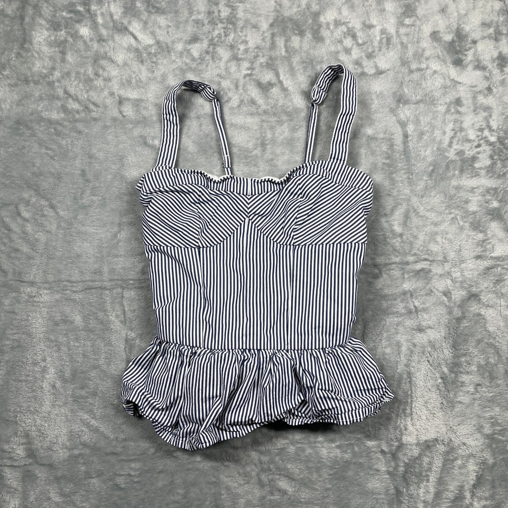 Abercrombie Kids‎ Peplum Cami Tank Top Girls Navy White Striped Smocked Size M